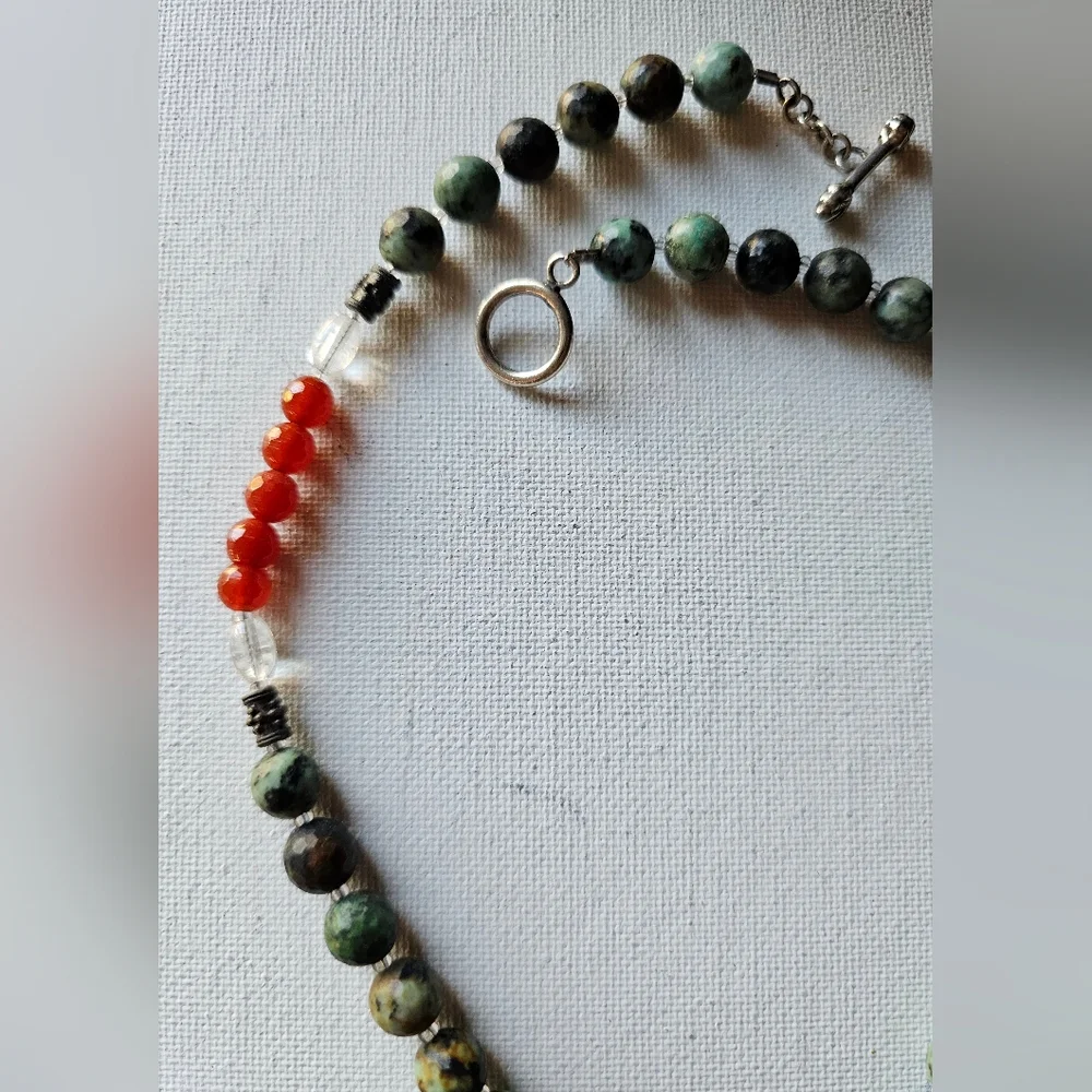 Artisan Turquoise,Carnelian,and Coral Silver Statement Necklace - Picture 4 of 6